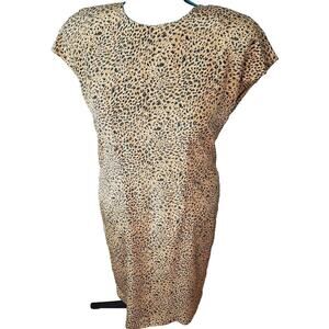 Vintage 80s Cheetah Leopard Cap Sleeve Sheath Dress Women Size Large